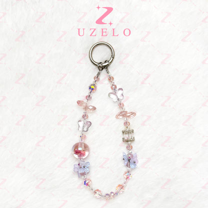 [Uzelo] Crystal Butterfly & Flower Orb – Phone Chain
