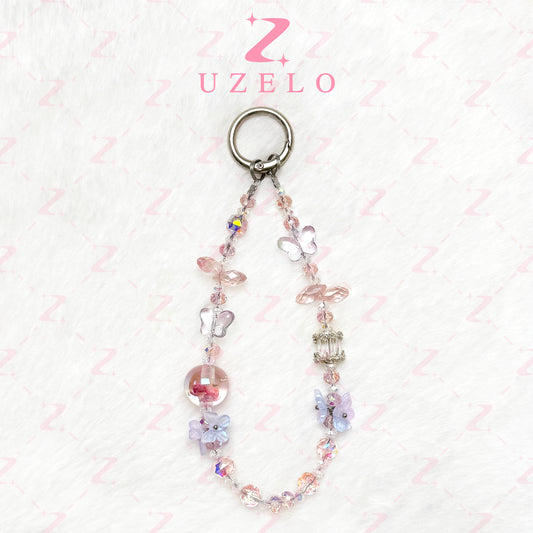 [Uzelo] Crystal Butterfly & Flower Orb – Phone Chain