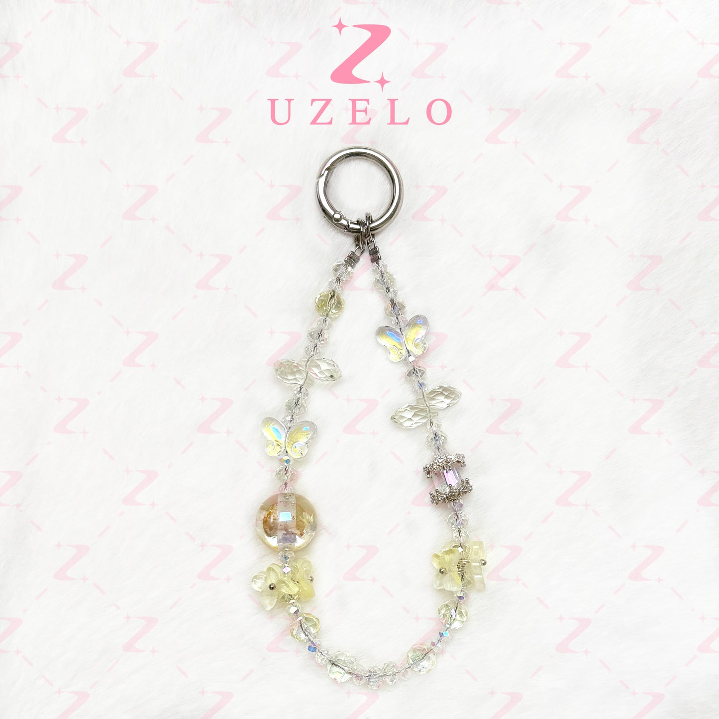 [Uzelo] Crystal Butterfly & Flower Orb – Phone Chain
