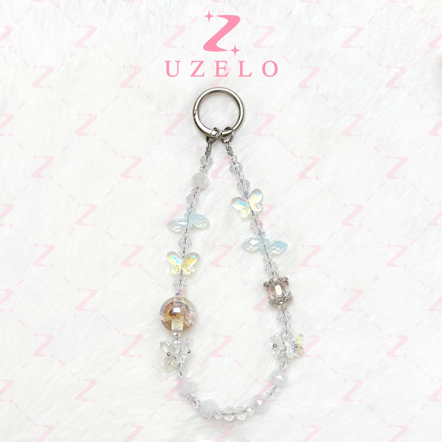 [Uzelo] Crystal Butterfly & Flower Orb – Phone Chain