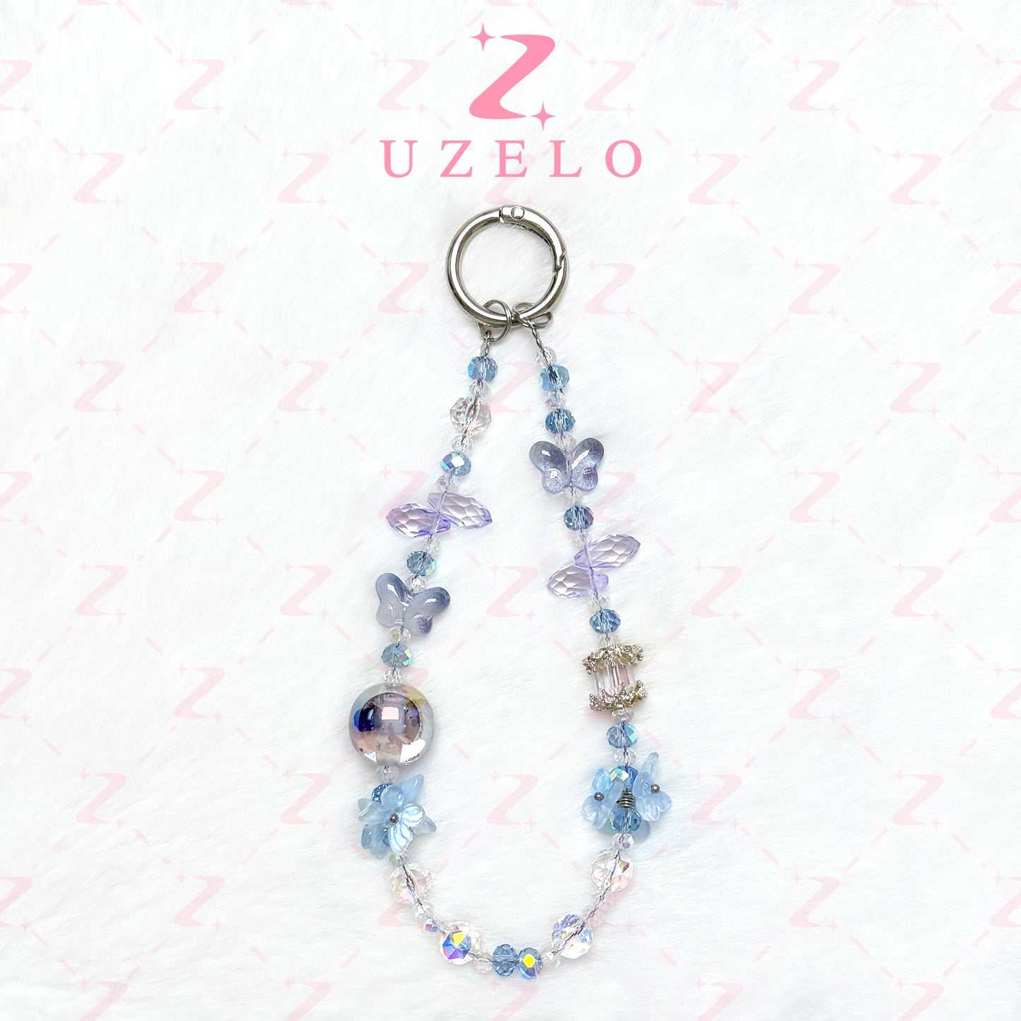 [Uzelo] Crystal Butterfly & Flower Orb – Phone Chain