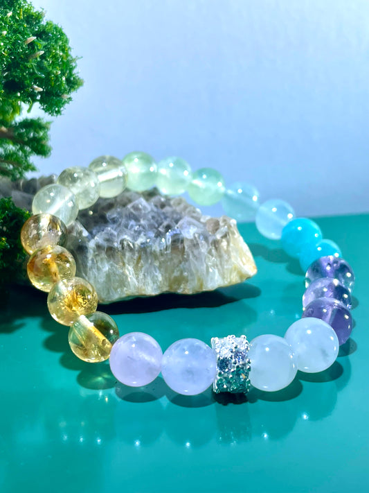 #0028 【Radiant Symphony】Jasper, Citrine, Amethyst, Aquamarine, Tianhe Stone, Blue Moonstone, and Pink Quartz, Bracelet