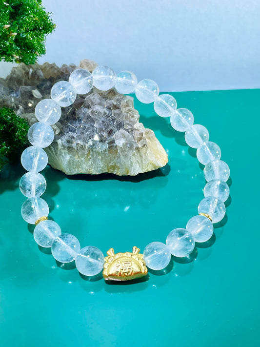 #0029【Moonlit Elegance】Blue Needle Quartz and Aquamarine, Bracelet