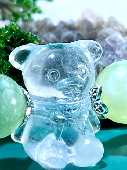 #0021 【Luminous Grace】Grape Stone, Faceted White Crystal, Black Gold Super Seven, and a charming Little Bear charm, Bracelet